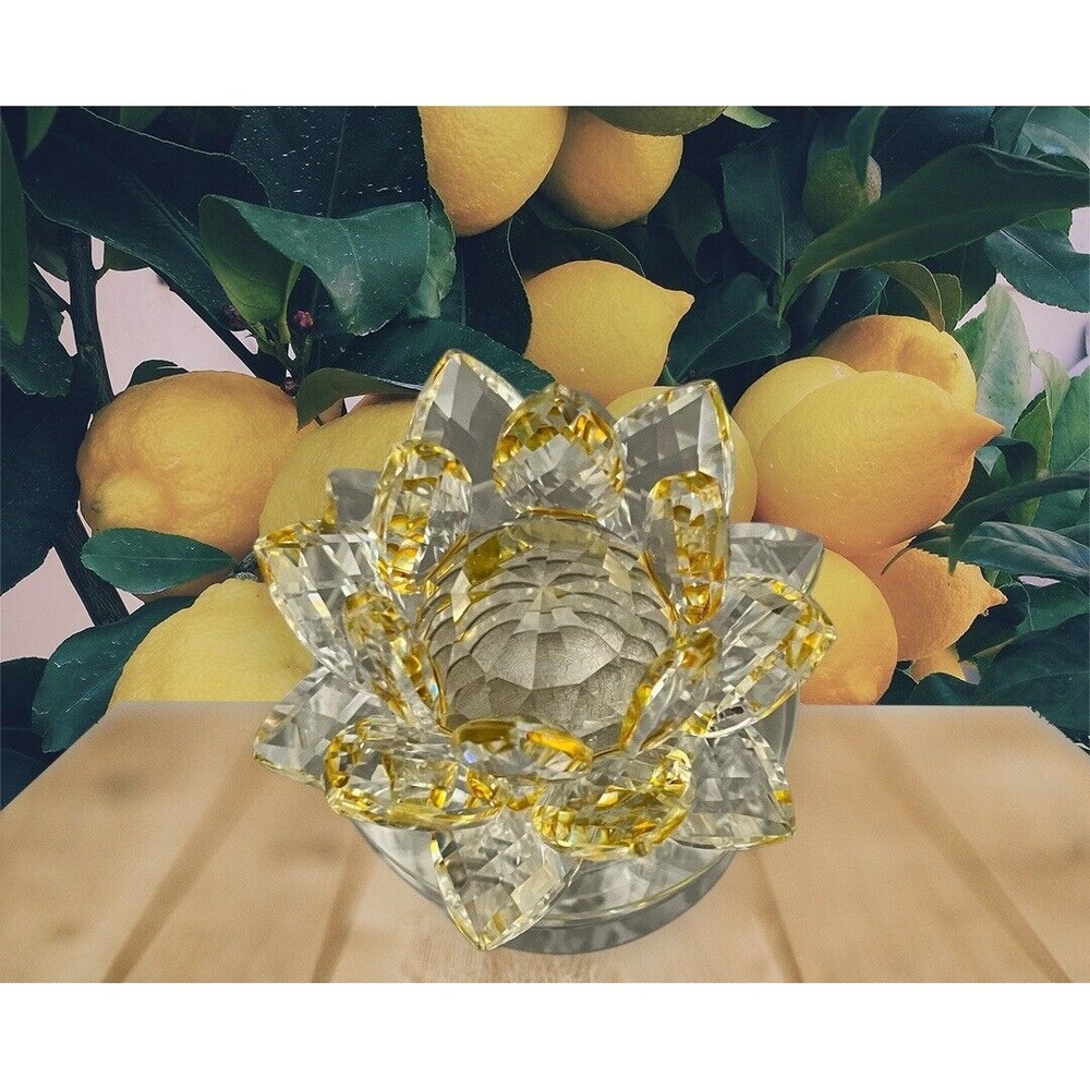 Crystal Lotus Flower Night Light Yellow Flower Elegant‎ Reflective On Off Switch